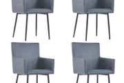 Dining Chairs with Armrests 4 pcs Grey Faux Suede Leather