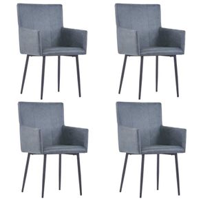 Dining Chairs with Armrests 4 pcs Grey Faux Suede Leather