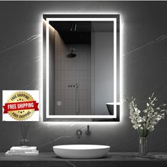 Bathroom Mirror with LED Lights, 500x700 MM Illuminated Bathroom Mirror