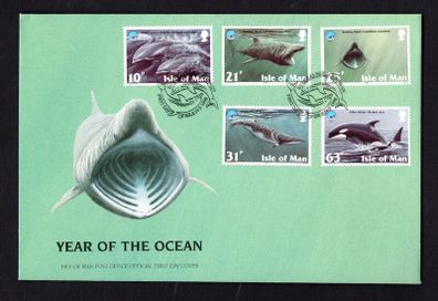 1998 Isle of Man International Year of the Ocean (UNESCO): Seamammals Commemorative Stamps First Day Cover (FDC)