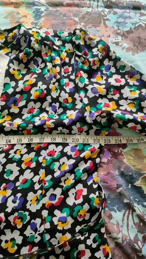 Vintage black floral A-line dress with detachable collar and belt size M or L