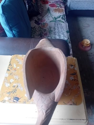 Large vintage hardwood koi carp planter