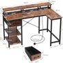 L Shaped Desk with Power Outlet Corner Computer Desk with Storage Shelves & Fabric Drawer Image 2