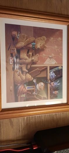 Vintage Raymond Campbell Teddy Bear Picture/ Solid Pine Frame, AV