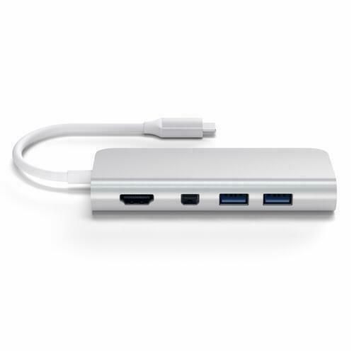 Satechi USB-C Multimedia Adapter 4K Ethernet Display-Port - Silver (High Quality)