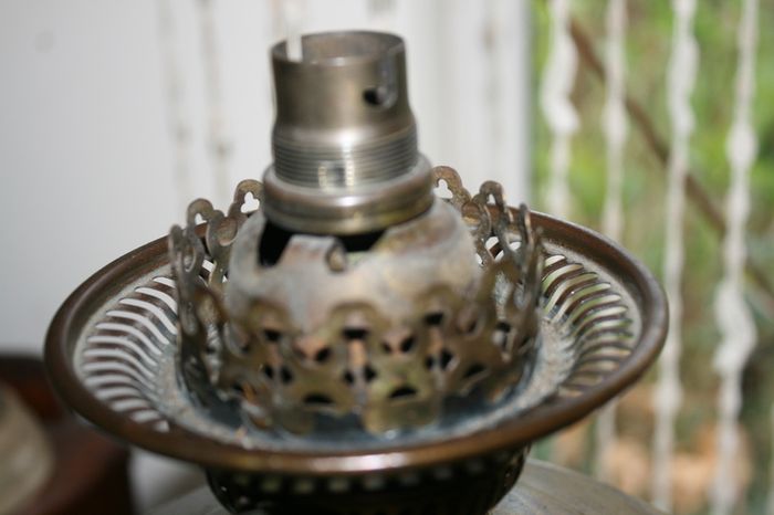 Vintage 1800s Oil Lamp Converted To Electric Oil Gwtw Table Lamp With Milk Glass Shade H-22"