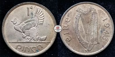 [#2314] - Ireland 1943 | Irish 1d | One Penny | KM.11 | UNC