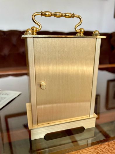 As New Vintage Westclox Quartz Carriage Clock Gold Metal Rectangular Roman Numerals Analogue 1980s