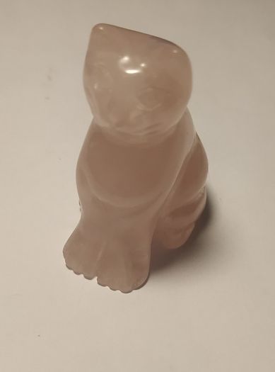Carved Cat Figurine in Rose Quartz Stone