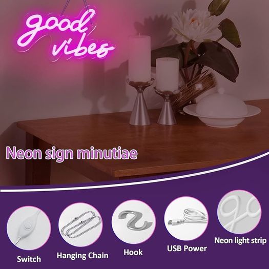 NEW SALE | Good Vibes Neon Sign,Neon Light Powered by USB with Switch, Pink Led Neon Light Sign for Bedroom,Wall Decor,Game Room,Party, Bar Decor