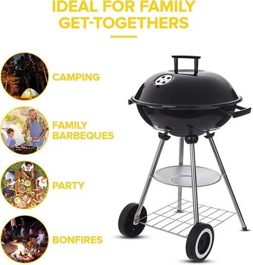 18 Inch Freestanding Kettle BBQ with Enamelled Fire Bowl, Chrome Plated Cooking Grid and Charcoal Grate for Lawn, Patio Garden Barbecue (FREE POSTAGE)