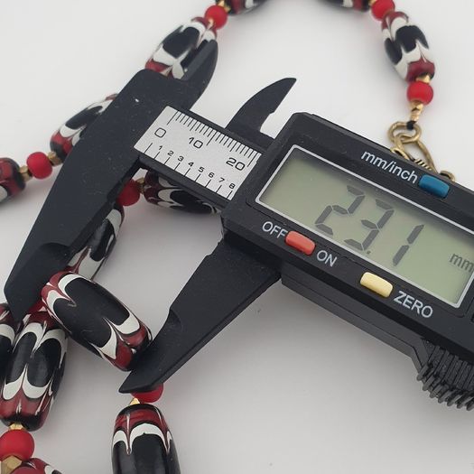 Antique Venetian Style Black Trade & Red Venetian Whiteheart Glass Beads Necklace