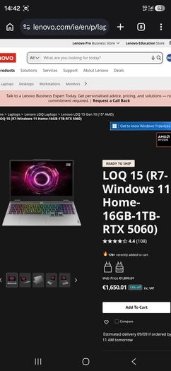 Lenovo LOQ 15 AHP10 Ryzen 7 250 RTX 5060 8GB 16GB RAM 1TB SSD | Brand New Sealed | 1 Year Warranty