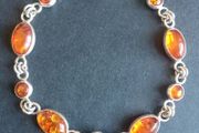 Natural amber sterling silver link bracelet
