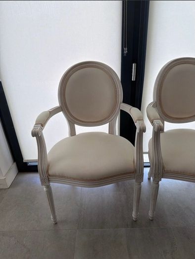 6 x white Louis XVI style accent arm dining chair