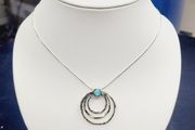 Sterling silver 925 triple circle pendant with blue fire opal and snake chain