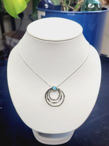 Sterling silver 925 triple circle pendant with blue fire opal and snake chain
