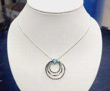 Sterling silver 925 triple circle pendant with blue fire opal and snake chain