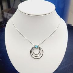 Sterling silver 925 triple circle pendant with blue fire opal and snake chain