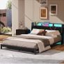 King Size Bed Frame with Ergonomic Storage Headboard and LED,Metal Platform Low Bed Frame King Size 5ft,Kingsize Floor Bed Base with Charging Station,No Box Spring Needed,Easy Assembly,Black Image 5