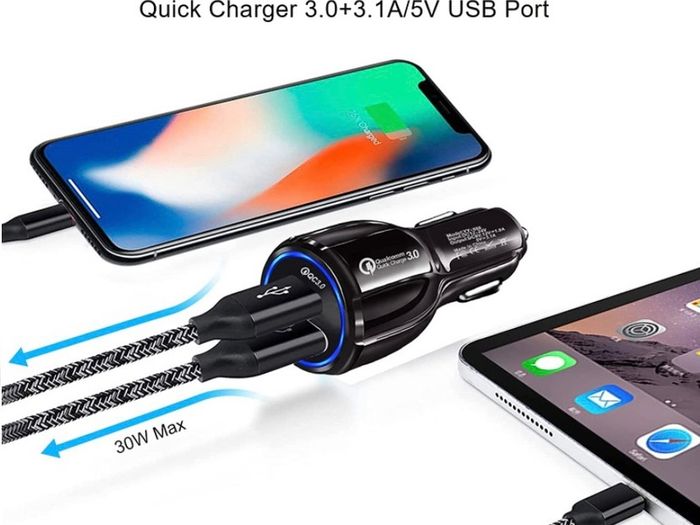 USB Car Adaptor 2 Port USB 3.0 Car Cigarette Lighter Phone Charger 30W 5A Fast Charging Compatible with iPhone Samsung Galaxy iPad Huawei (FREE POSTAGE)