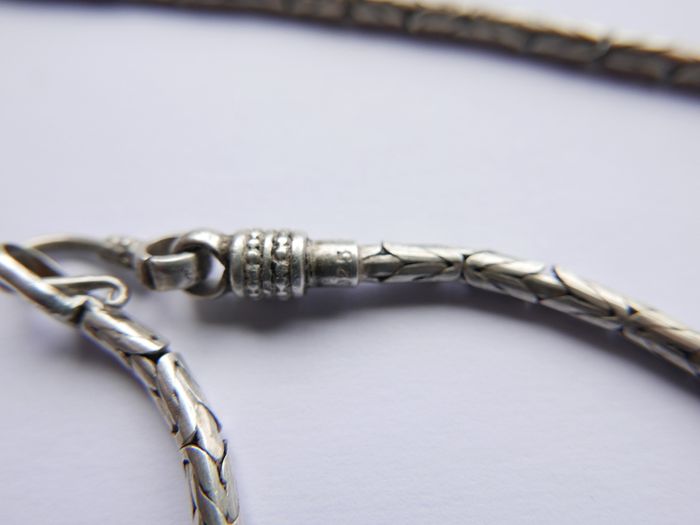 Vintage heavy 925 Sterling Silver 5mm round Byzantine Chain Necklace length 20" - 39g