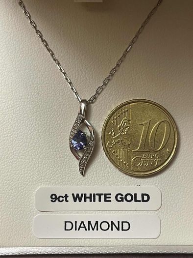 9ct White Gold Flame Diamond Pendant Necklace Chain