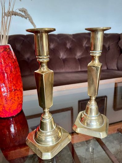 Pair Gun Barrel Deco Era Brass Candlesticks Early 20th Century