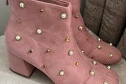 Pink Pearl Suede Ankle Boots