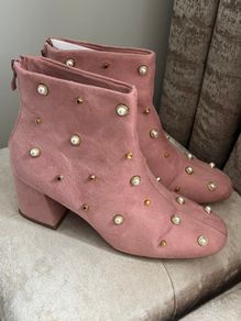Pink Pearl Suede Ankle Boots