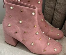 Pink Pearl Suede Ankle Boots