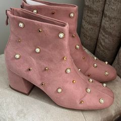 Pink Pearl Suede Ankle Boots
