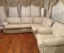 Mobile home couch + arm chair + stored double pull out bed,