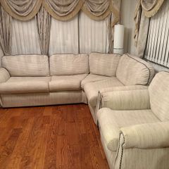 Mobile home couch + arm chair + stored double pull out bed,