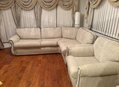 Mobile home couch + arm chair + stored double pull out bed,