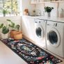 Black Flower Runner Rug for Entryway, Hallway Runner Non Slip,Washable Long Floor Carpet, Boho Low Pile Long Hall Rug for Kitchen, Corridor, Bedroom, Living Room, Laundry (Black, 60x180cm) Image 6