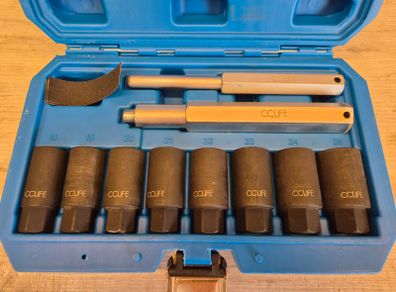 10 Piece Locking Wheel Nut Sockets, Wrench / Breaker Bar To Safe Removal