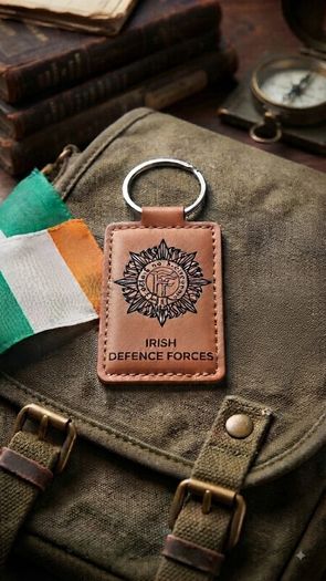 Irish Defence Forces Laser-Engraved Leatherette Keyring