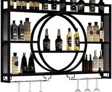 Wine Rack Wall Mounted, 120cm Wall Wine Rack With Wine Glass Holder, 3-Tiers Iron Bar Shelves Cabinet, Wine Racks For Home Cupboard, Restaurant, Bar Display Liquor Bottles