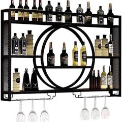 Wine Rack Wall Mounted, 120cm Wall Wine Rack With Wine Glass Holder, 3-Tiers Iron Bar Shelves Cabinet, Wine Racks For Home Cupboard, Restaurant, Bar Display Liquor Bottles