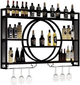 Wine Rack Wall Mounted, 120cm Wall Wine Rack With Wine Glass Holder, 3-Tiers Iron Bar Shelves Cabinet, Wine Racks For Home Cupboard, Restaurant, Bar Display Liquor Bottles