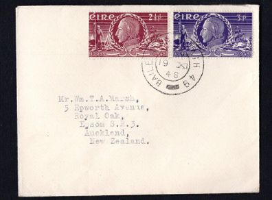 1948 Ireland 150th Anniversary of the Insurrection of 1798 (Wolfe Tone) Commemorative Stamps Neatly addressed First Day Cover (FDC) with Baile Atha Cliath (Dublin) cancel