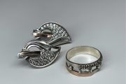 925 Silver &amp; 375 Gold Earrings and Ring Set with Cubic Zirconia