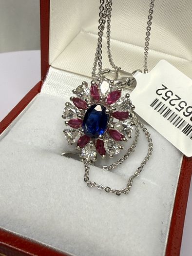 Kyanite, Moissanite & African Ruby Pendant with Chain
