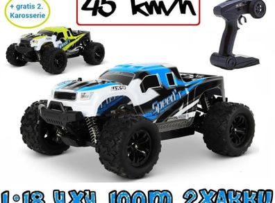 RC Remote Control Car 45 km/h, 1:18, Replacemnet body 2 Batteries, 4 x 4 Drive, 100 m Range