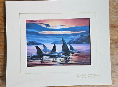 Painting by R Bishop signed in cardboard frame