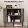 Mid-Century Modern Sideboard Storage Cabinet with Slatted Tambour Sliding Doors, Kitchen Cabinet with Steel Legs, Grey Image 5