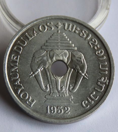 Three Headed Elephant Airavata 1952 Laos 20 Cents