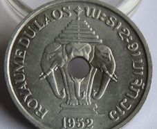 Three Headed Elephant Airavata 1952 Laos 20 Cents
