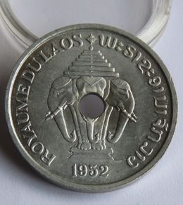 Three Headed Elephant Airavata 1952 Laos 20 Cents